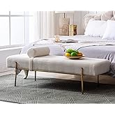 QUINJAY Modern End of Bed Bench, Upholstered Entryway Bench with Detachable Pillow for Living Room, Faux Fur Ottoman Bench wi