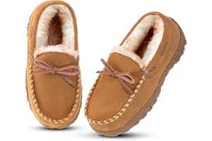 Vonair Kids Moccasin Slippers Memory Foam House Shoes Indoor Outdoor Rubber Bottom Slippers for Boys Girls