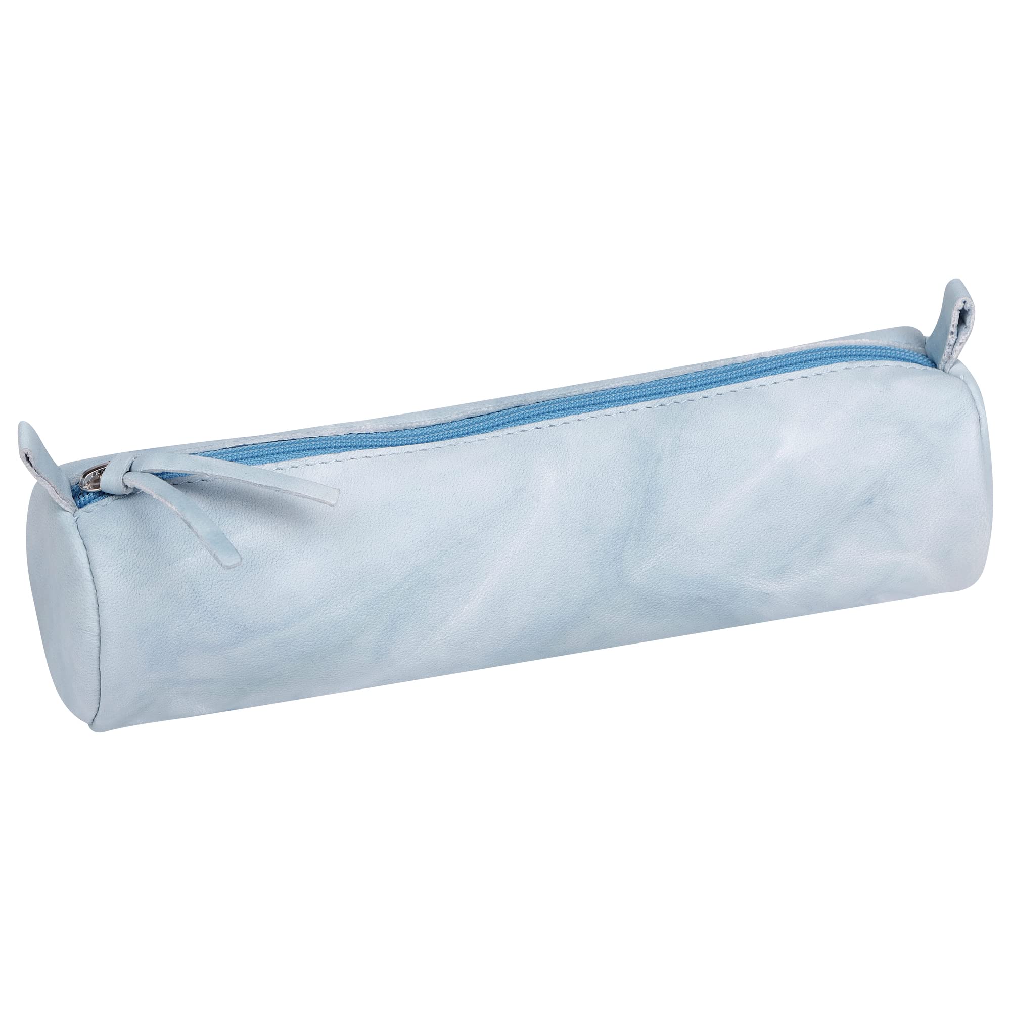 Clairefontaine - Ref 410175C - Tie & Dye Leather Pencil Case - 22 x 5.5cm, Made From Genuine Lambskin Leather, Metal Zip With Leather Puller - Sky Blue