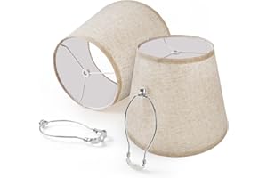 YXTH Drum Fabric Lamp Shades for Table Lamps and Floor Light, Small Lamp shades Set of 2, Barrel Spider Lampshade Replacement with 8 inch Harp, Hand Crafted Cloth Lamp Cover (7.5 x 9.6 x 12 inch)
