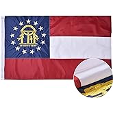 VICDRIA Georgia State Flag 5x8 Ft Deluxe Full Embroidered Heavy Duty Polyester Durable GA Outside Flag with Sewn Stripes and Brass Grommets for Indoor/Outdoor
