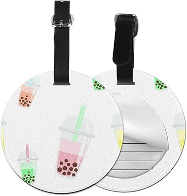 Amazon ネームタグ タピオカ ミルクティー 流行 スーツケース バッグ ベルト 荷物タグ 丸形 円形 紛失防止 出張 ラゲージタグ 名札 部活バッグ Bolaco 2枚入 1枚入 Bolaco シューズ バッグ