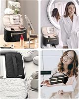Wandering Nature Travel Makeup Bag with Brush Compartment Quilted Black view 7