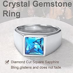 U7 Blue Stone Men Stainless Steel Square Signet