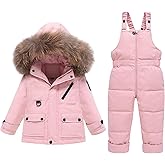 YALLET Baby Girls Boys Snowsuit, Infant Winter Clothes Toddler Kids Winter Warm Hooded Down Jacket Coat + Ski Bib Pants