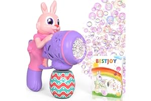 BestJoy Easter Basket Stuffers for Toddlers 1-3 - Easter Gifts Bunny Bubble Gun for Girls, Pink Automatic Bubble Machine for Kids Ages 4-8, Outdoor Easter Toys Bubble Blower Makers