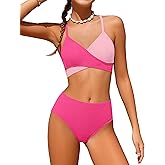 Aulyffo Girls Swimsuits Bikini Set,Two Piece Swimsuit Criss Cross Bathing Suit Girls' Swimwear