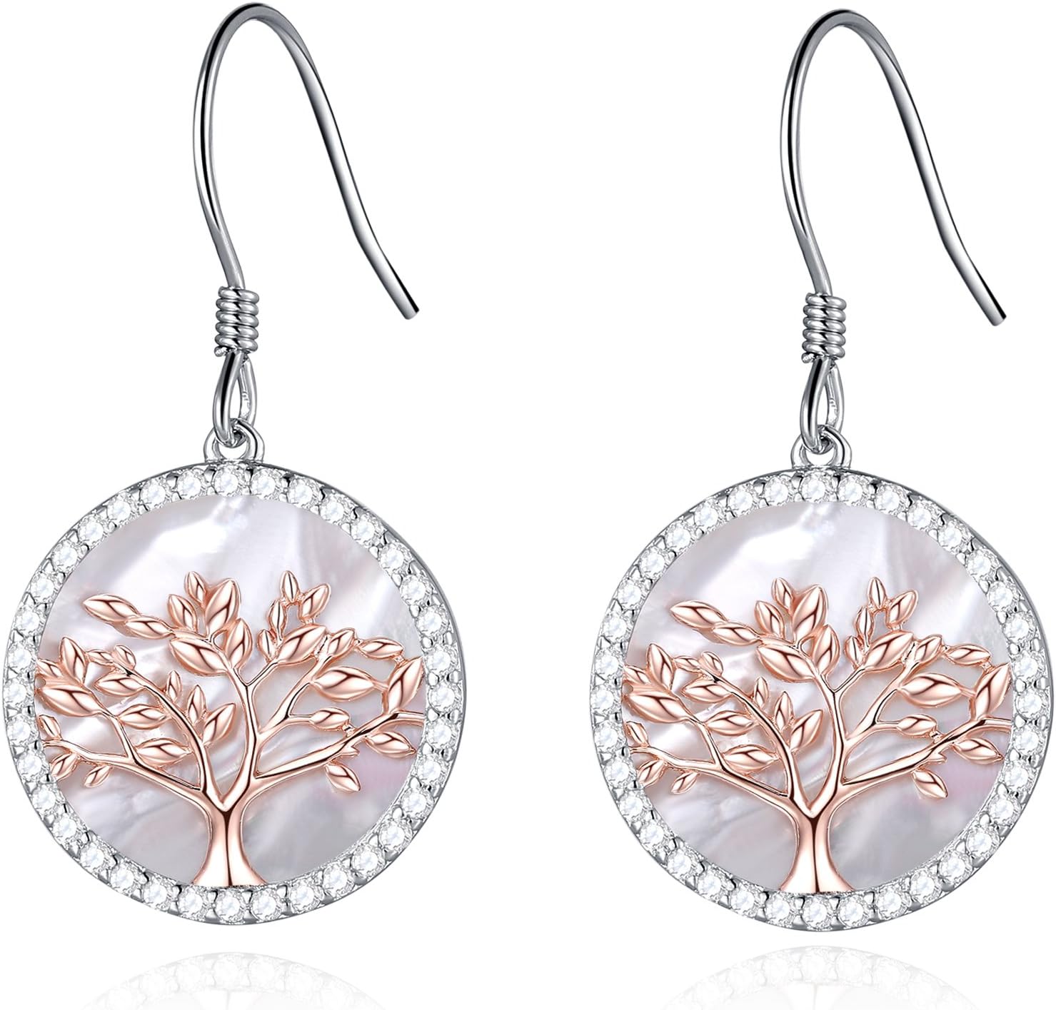 Tree of Life Women's Sterling Silver Mother of Pearl Earrings Crystals Jewelry Gifts for Women Mom Wife Girls Her