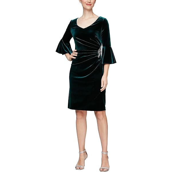 Calvin Klein Velvet Bar Dress Malachite 2 at Amazon Women's Clothing store