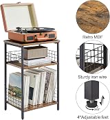 YMYNY 3 Tier End Table Record Player Stand Rustic Brown HST009H 40x29x62.5CM view 7