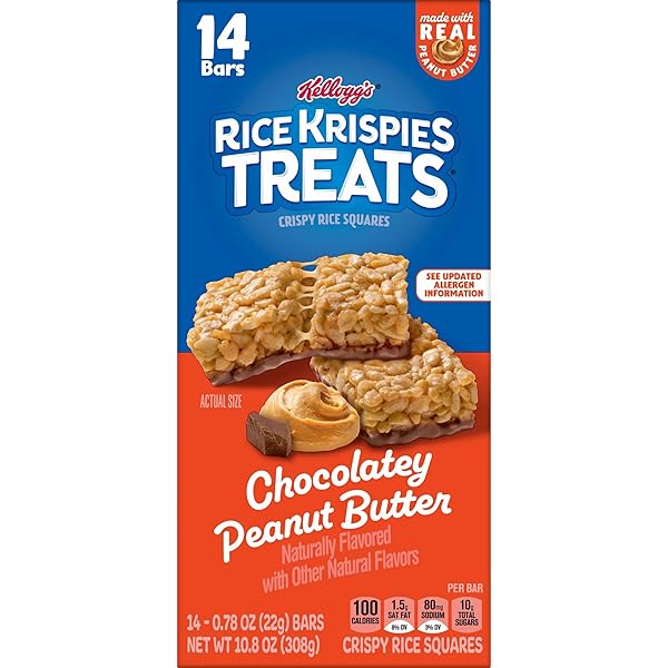 RICE KRISPIES TREATS CRISPY RICE SQUARES, SNACK BARS, CHOCOLATEY PEANUT BUTTER, 10.8OZ BOX (14 COUNT)