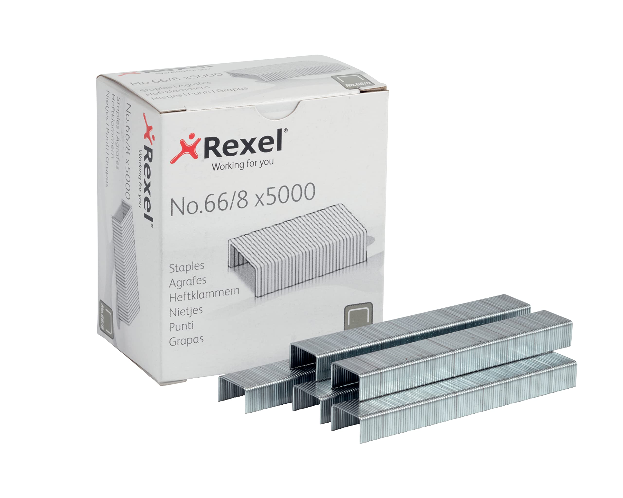 Rexel No.66/8 mm Heavy Duty Staples, For Stapling up to 40 Sheets, Use with the Rexel Giant and Goliath Staplers, Box of 5000, 6065,Silver