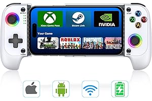 GAMTOURE 【Anti-Drift & Fast-Connect】Wireless Game Controller for iPhone/Android | Hall Joysticks Bluetooth Phone Controller, For Cloud Gaming, Genshin Impact, PUBG, Roblox, Call of Duty Mobile Gamers,White