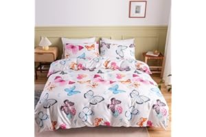 Girls Butterfly Bedding Set Full Colorful Butterfly Duvet Cover Set Kids Cute Butterflies Decor Comforter Cover Teens Breatha