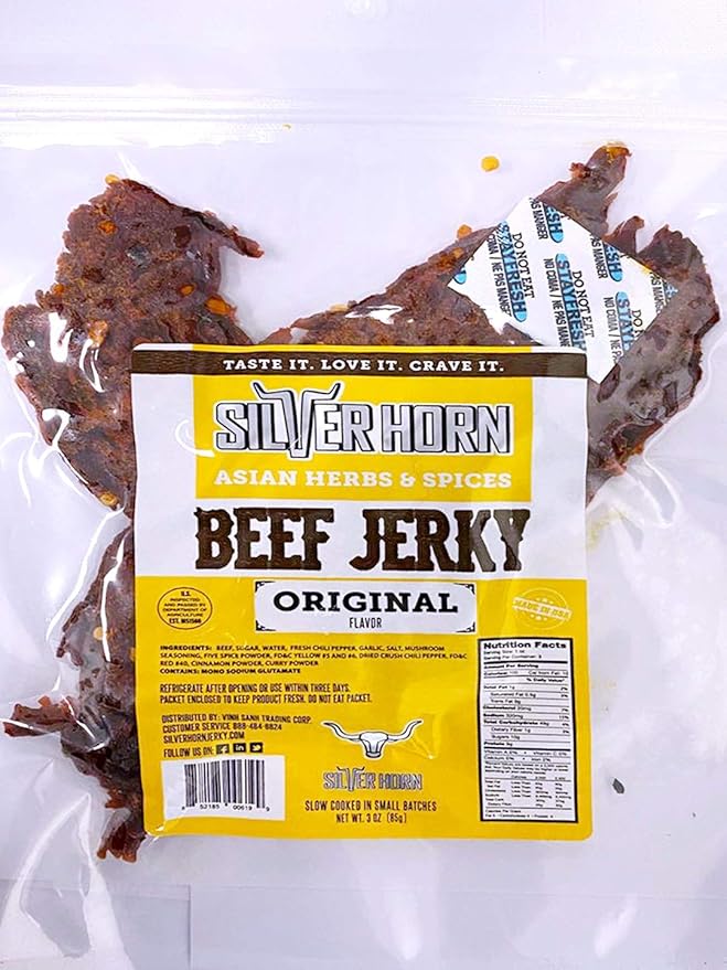 (3 Packs) Silver Horn Beef Jerky Original Flavor, Made in