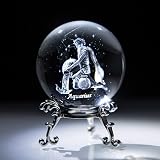 HDCRYSTALGIFTS Taurus Crystal Ball 60mm with Stand 3D Laser Engraved