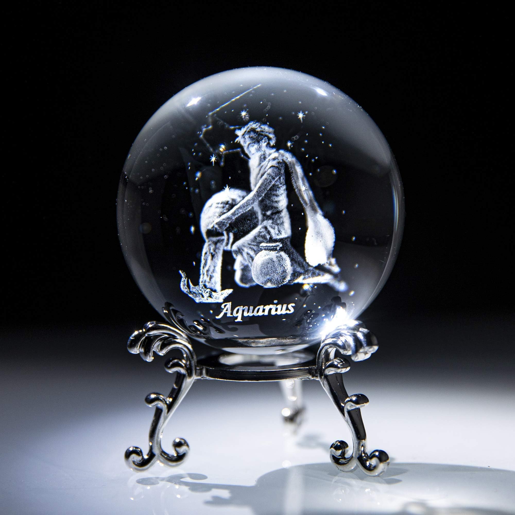 HDCRYSTALGIFTS 60mm 3D Constellation Crystal Ball Gifts for Women Men Aquarius Crystal Figurine Paperweight Full Sphere Glass Ball Ornaments Decorations Crystal Gifts for Lovers