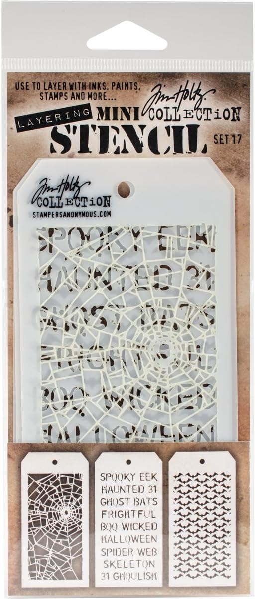 Stampers Anonymous Tim Holtz Mini Layered Stencil Set #17,8.61x21x0.2 cm, Multicolor