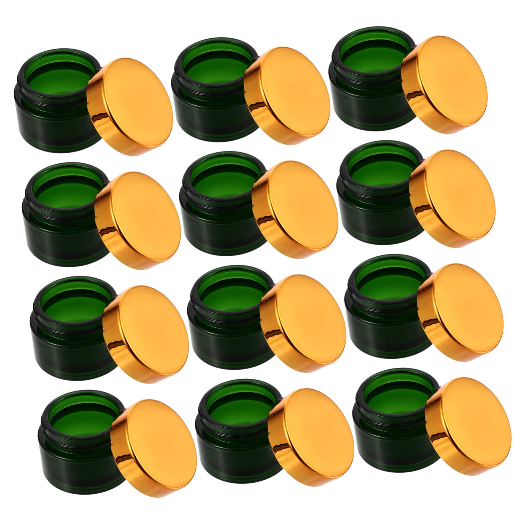 HEALLILY 12pcs 30g Glass Cream Jars with Lids Makeup Refillable Empty Containers for Cosmetics Lotion Cream Kitchen Travel Green