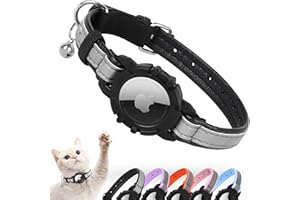 Reflective AirTag Cat Collar, FEEYAR Integrated Air Tag Cat Collar for Apple, Leather GPS Cat Collar with AirTag Holder and Bell [Black], Tracker Cat Collars for Girl Boy Cats, Kittens and Puppies