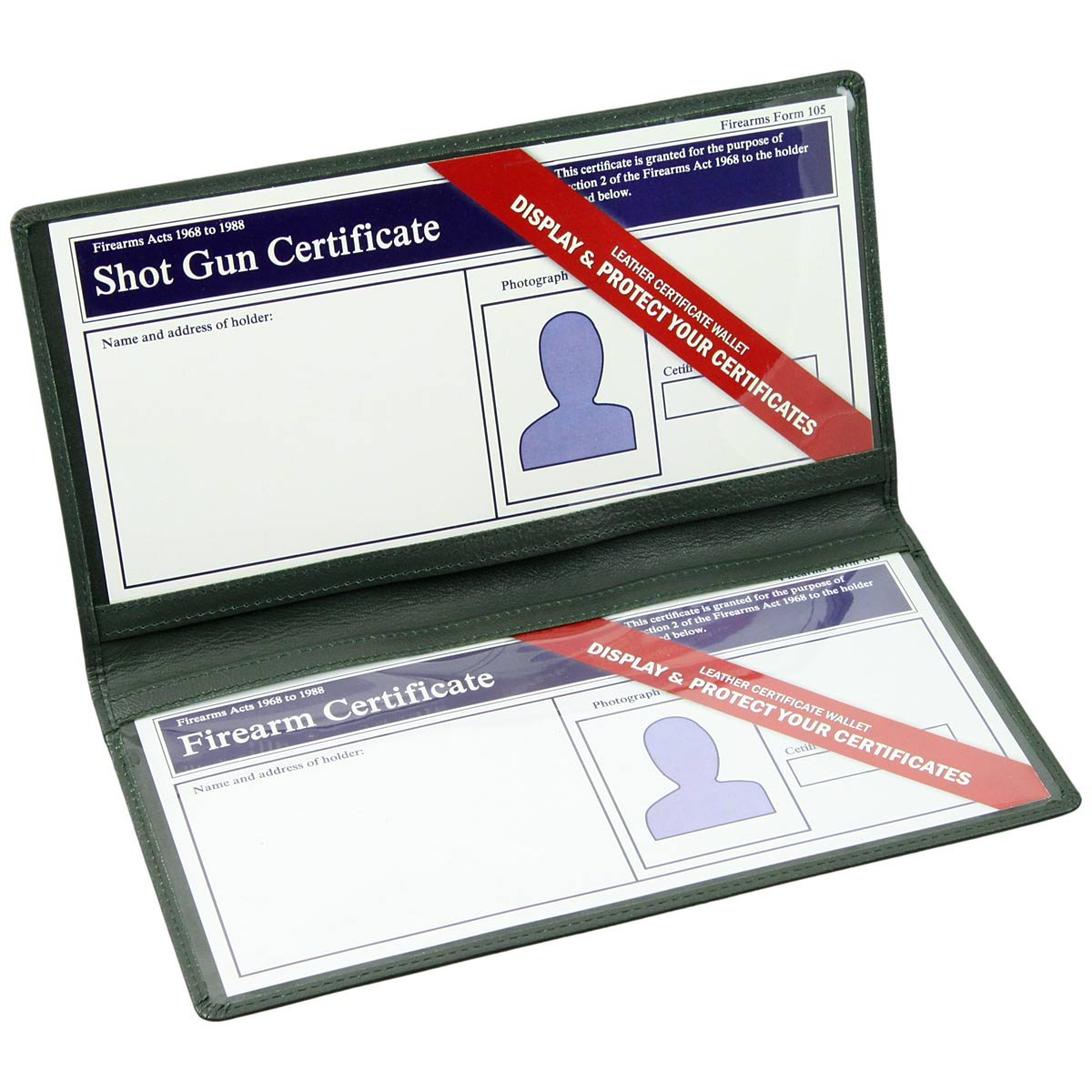 Adames Double Shot Gun/Firearm Certificate Wallet Holder : Genuine Leather - Green