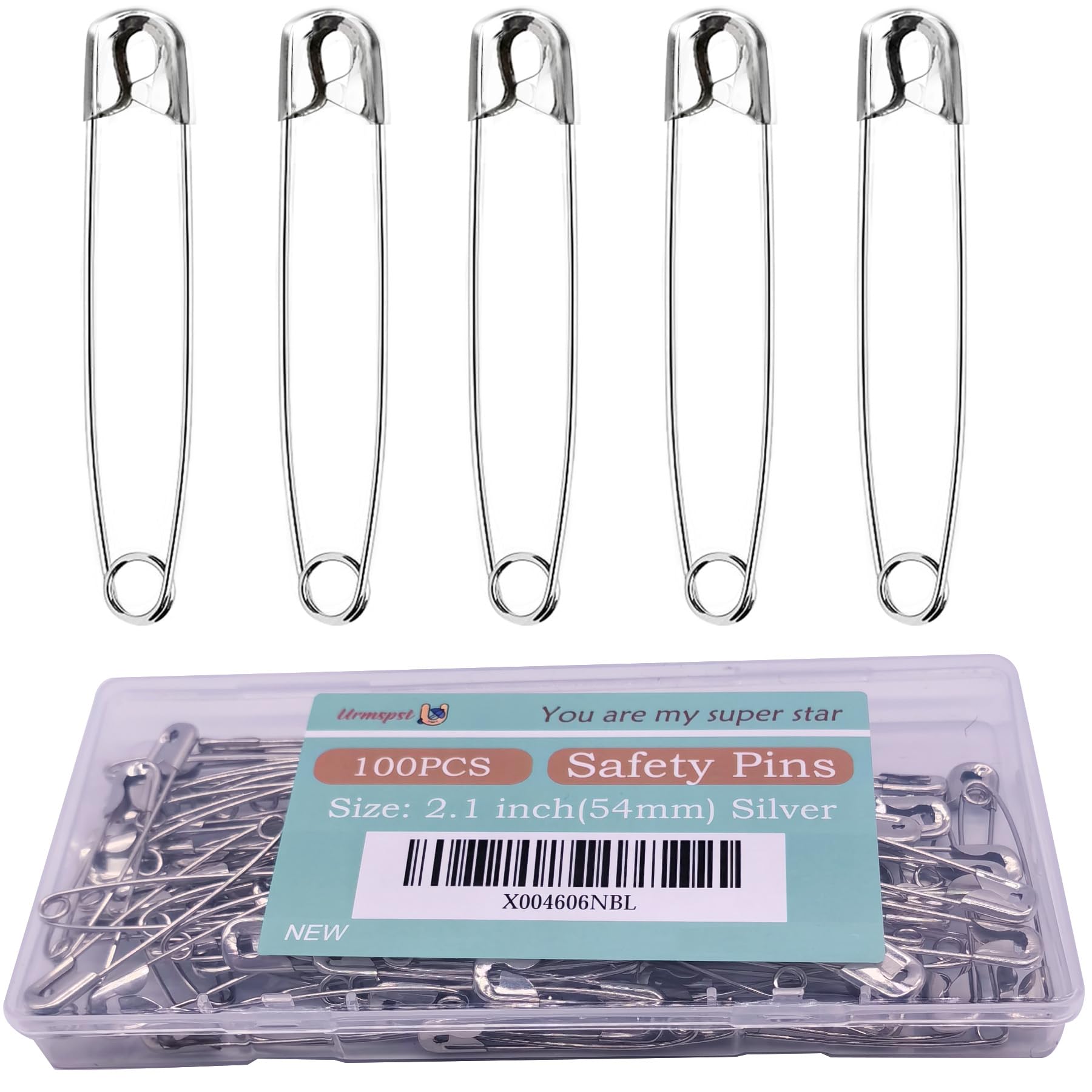 100PCS Safety Pins, 2.1 inch Small Safety Pins, Rust-Resistant Nickel Plated Steel, Sharp Edge Safety Pin for Clothes, Sewing, Arts & Craft, Small Decorative Safety Pins (Silver)
