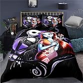 Ankeyoo Nightmare Christmas Bedding Set Decor Gifts Present Jack Skellington Sally Bed Comforter Cover 1PC Duvet Cover with 2PCS Pillowcases (King (U.S. Standard))
