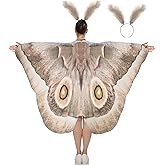 Remagr 2 Pcs Halloween Moth Butterfly Wings Cape Adult Costume with Feather Headband Moth Shawl for Women Halloween
