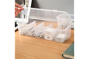 Electronics Organizer Clear Fliptop 5 Compartment Large Capacity Storage Box for Cables Chargers Earphones Home Travel, Trans