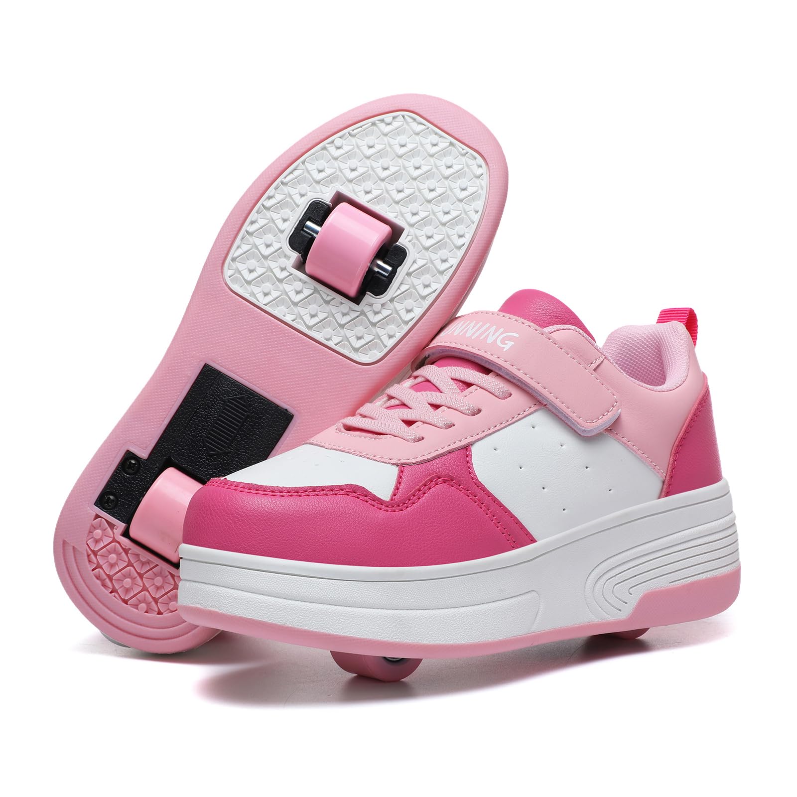 Photo 1 of HSQ Roller Skate Shoes for Girls Kids Detachable Wheeled 2 in 1 Skating Shoes with Wheels Fashion Sneaker Ages 5-8,8-12 Pink White Size Little Kid 2