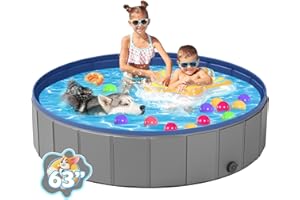 YSJILIDE Portable Dog Pool PVC Pet Swimming Pool Bathtub Collapsible Dog Pool, Hard Plastic Pool for Pets to Swim and Bath (XL-63"x 12" Dark Grey)