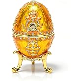 Cyrank Egg Trinket Box, Enamelled Jewelry Trinket Box Hand Painted Baroque Style Pattern Rhinestones Hinged Jewelry Ring Holder Collectible Egg Home Decor(Gold)