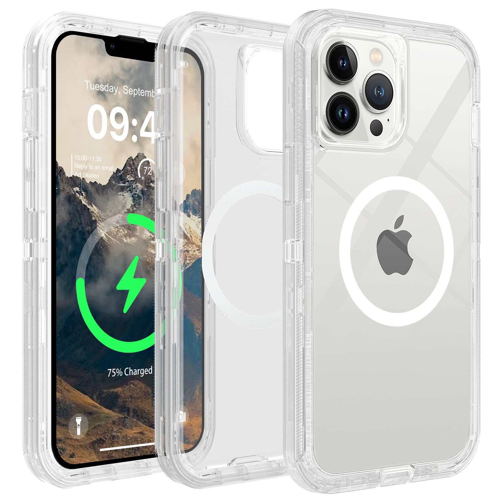 TUTUKII for iPhone 14 Pro Max Clear Case, Compatible with MagSafe, Anti-Yellowing, Shockproof, Dropproof, Heavy Duty Protection, Triple Layer Magnetic Phone Case Cover, 6.7", Clear