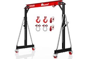 Dkenicor 2 Ton 5000Lb Gantry Crane, 9.06FT Maximum Width, 8.53-12.47ft Adjustable Height, Portable Shop Lift Hoist with 2 Ton Manual Trolley, Red