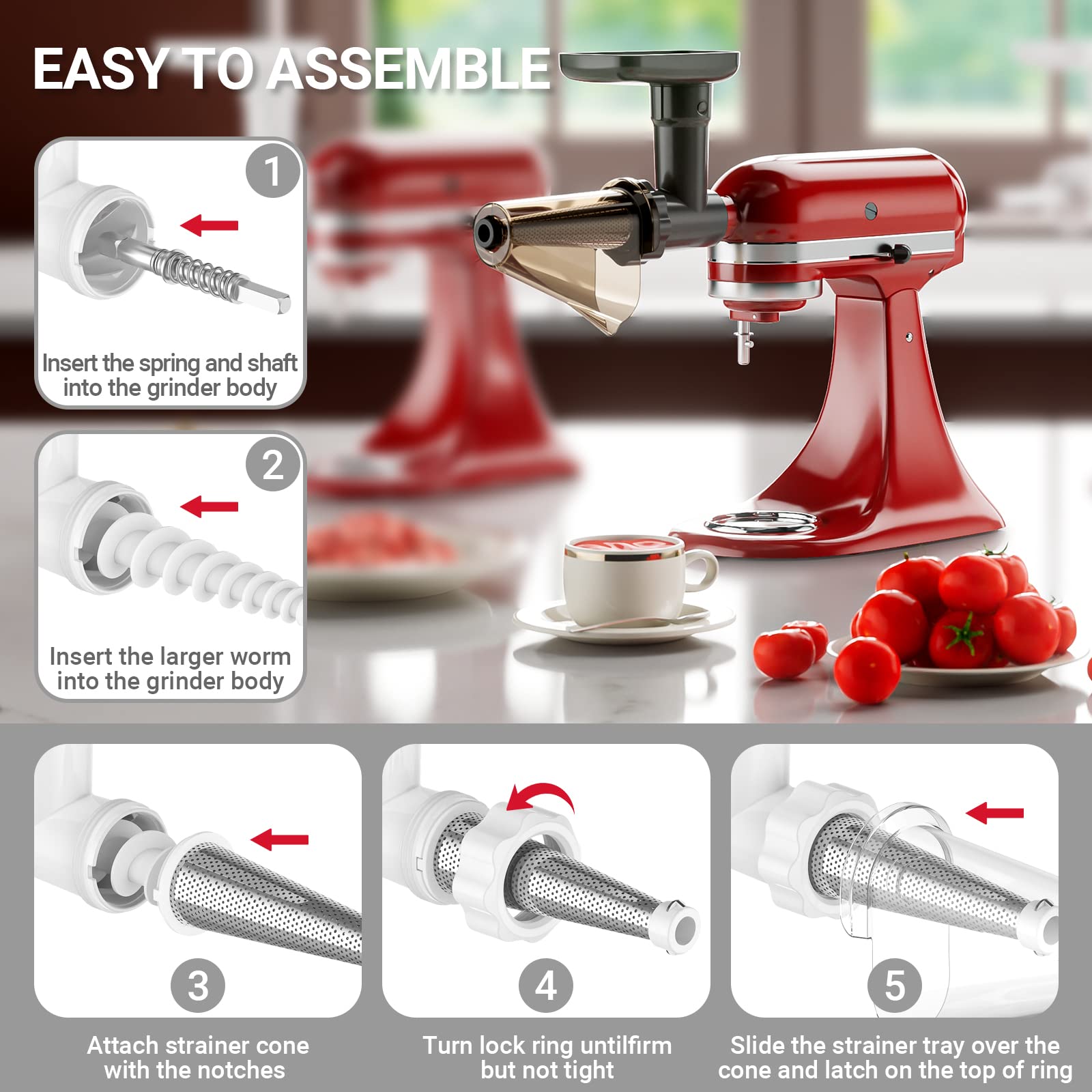 GVODE Fruit and Vegetable Attachment Strainer Set with Meat Grinder for Kitchenaid, Fruits Jucier Vegetables Strainer Attachement, For Kitchenaid Mixer Attachments(Black)