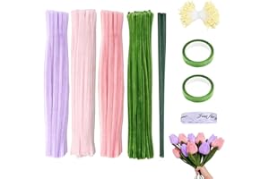 Pipe Cleaner Tulip Flower Craft Kit – 400 Pieces Pipe Cleaners, Craft Materials for Tulip Bouquets, 20 Stems, 150 Pistils, Fl