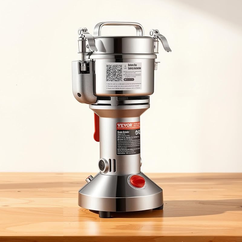300g Mulino Elettrico per Cereali, Macina Spezie Commerciale Alta Velocità 1500 W, Macchina Polverizzazione in Acciaio Inox, per Cereali Secchi, Spezie, Caffè, Mais, Pepe, Tipo Oscillante