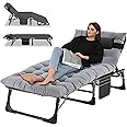 LILYPELLE Adjustable 4-Position Camping Cot, 500lbs, Folding Chaise with Pillow, Outdoor Portable Furniture for Adults, Cot Bed for Camping, Pool, Beach, Patio