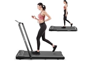 SupeRun 2 in 1 Under Desk Treadmill, 3.0HP Folding Treadmill with 300 LBS for Home, Portable Compact Walking Pad with 12 Programs