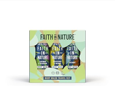 Faith In Nature 3 x 100ml Natural Body Wash Travel Gift Set Vegan Cruelty Free