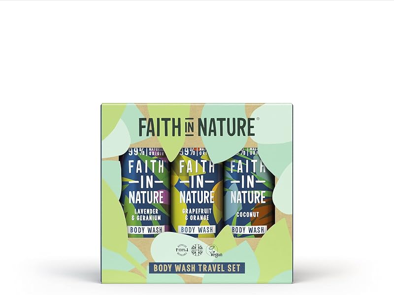 Faith In Nature 3 x 100ml Natural Body Wash Travel Gift Set Vegan Cruelty Free