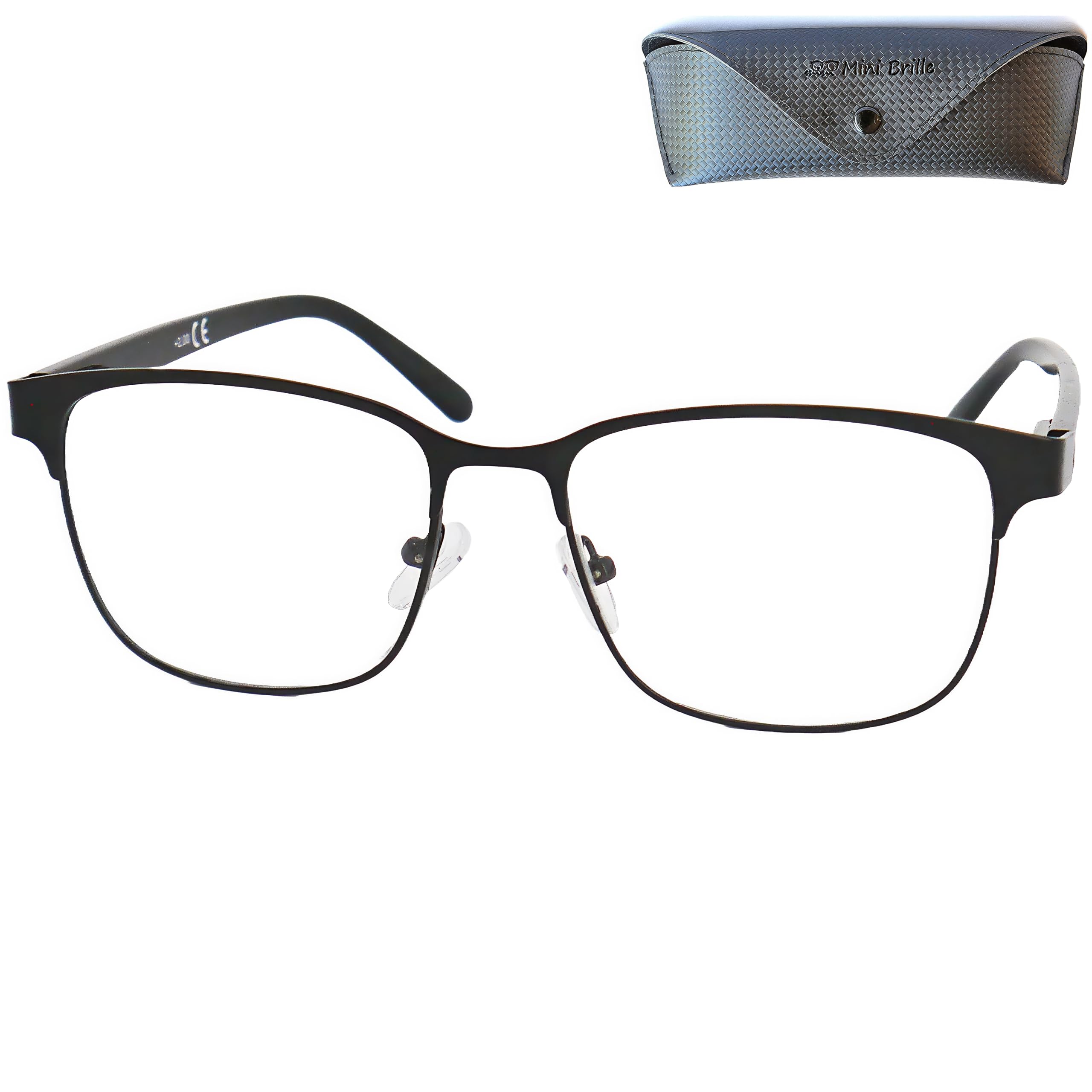 Mini Brille - Vintage Metal Reading Glasses with large Lenses, Including FREE Case, Stainless Steel Frame (Black) and Plastic Temples, Women and Men Reading Glasses +2.00 Magnification