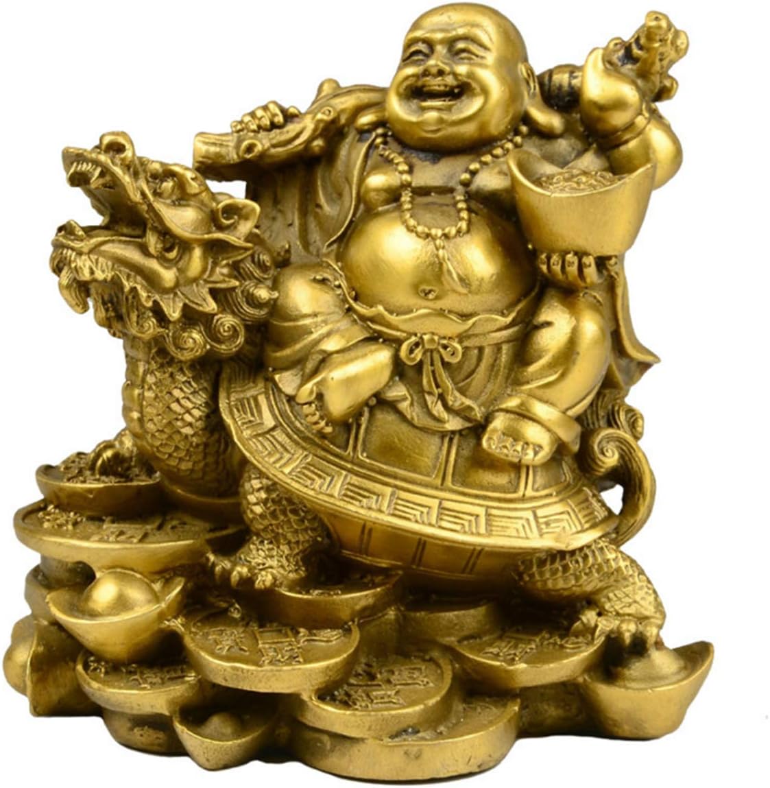 xiulin Feng Shui Bronze Dragon Tortoise Maitreya Buddha Smile Buddha Copper Ingot Interior Decoration Home Furnishing Lucky red String Set