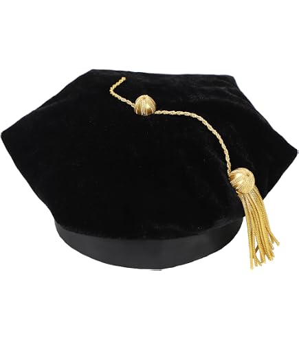 Black Velvet Doctoral Graduation Tam With Gold Tassel - Adjustable 8-Sided Cap For PhD Graduates