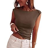 BTFBM Women's Ribbed Tank Tops 2026 Summer Cap Sleeve Boat Neck Slim Fitted Knit Basic Casual Tee Shirts Fashion Clothes