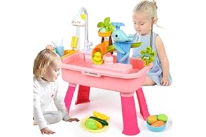DHIRAGU 2026 Upgraded Water Table for Toddlers 1-3, Water Table with Pump,Toy Kitchen Sets for Kids Ages 4-8, with Detachable Legs, Play Sink with Electric Faucet, Includes Play Vegetables and Fishing Game