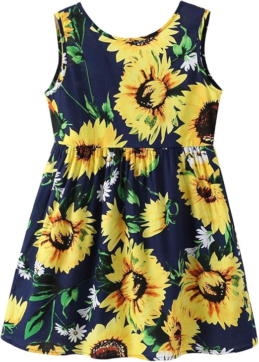 GuliriFei Toddler Baby Girls Sleeveless Sunflower Print Dress Cotton Floral Sundress 17 Years