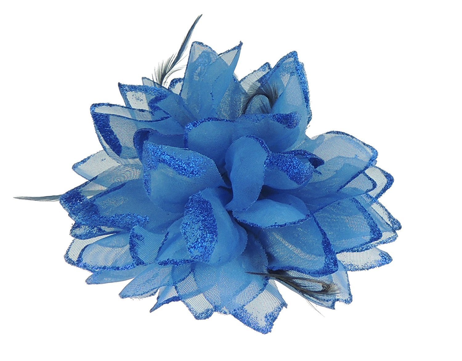 Large Feather Glitter Hair Flower Fascinator Hair Tie Clip Royal Blue