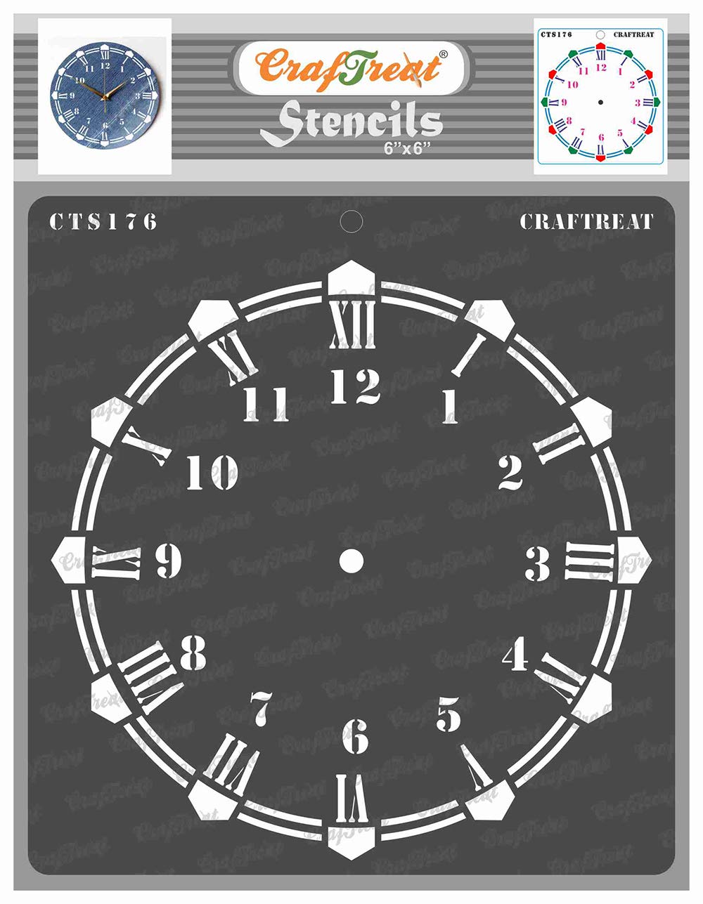 CrafTreat Reusable Wall Clock Stencils for Painting on Wood, Canvas, Paper, Fabric, Floor, Wall and Tile - Wall Clock - 6x6 Inch - DIY Art and Craft Stencils - Clock Face Stencil