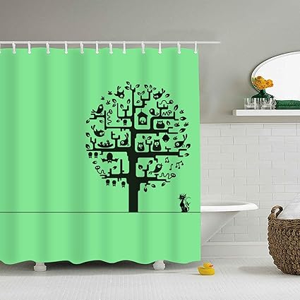 Amazon Com Offtggh Tree Cat Bird Shower Curtain Decorative